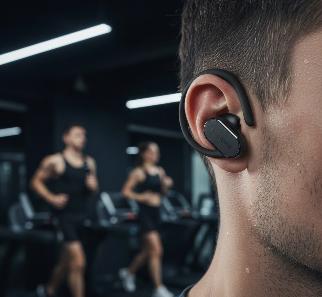 طراحی Ear Hook و قلاب دورگوشی برای ثبات هندزفری ورزشی حین تمرینات کراسفیت.