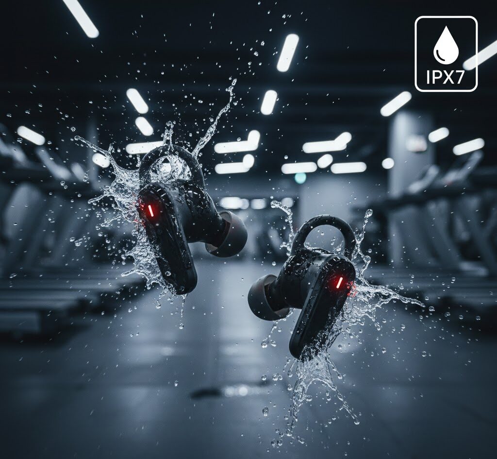 استاندارد IPX5 و IPX7 در هندزفریهای ورزشی برای مقاومت در برابر عرق و آب.
