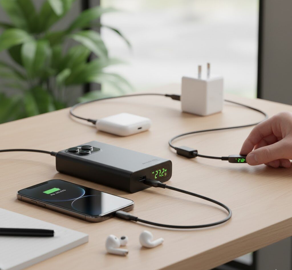 تست شارژ سریع آیفون با پاوربانک PD و نمایشگر وات