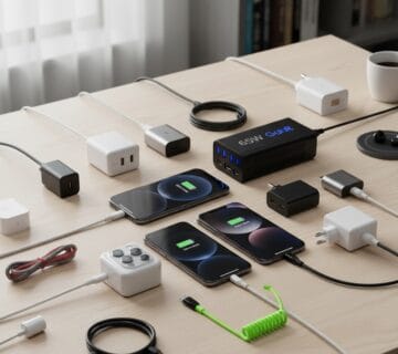 راهنمای خرید شارژر گوشی: گوشی هوشمند در حال شارژ سریع با کابل USB-C و آداپتور