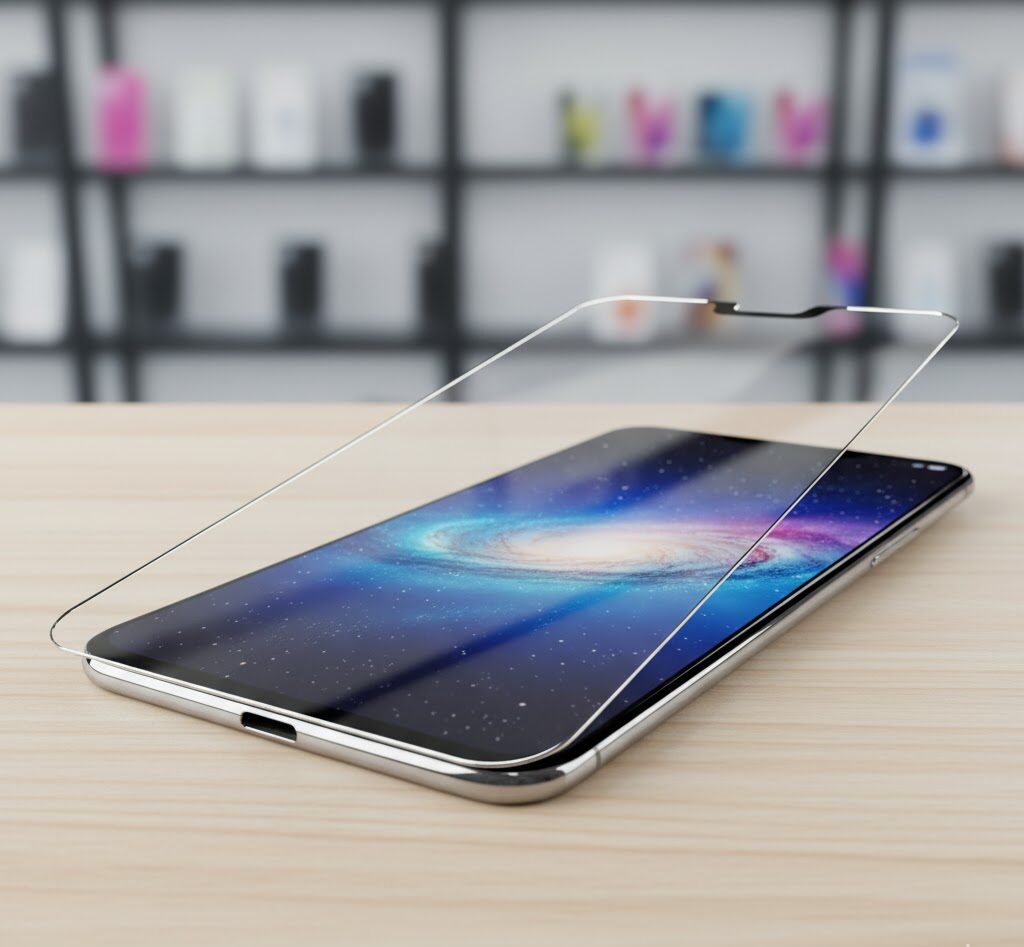 گلس شیشهای شفاف تقویت شده با لبههای خمیده (2.5D/3D) نشاندهنده کیفیت و شفافیت بالا برای محافظت از صفحه نمایش